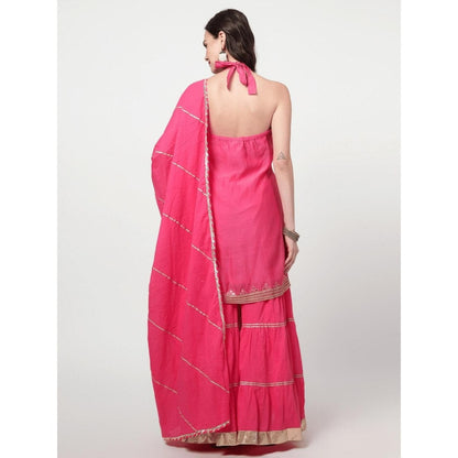 Spring Soul Fuchsia Pink Chanderi Silk Sharara with Kurta and Dupatta (Set of 3)