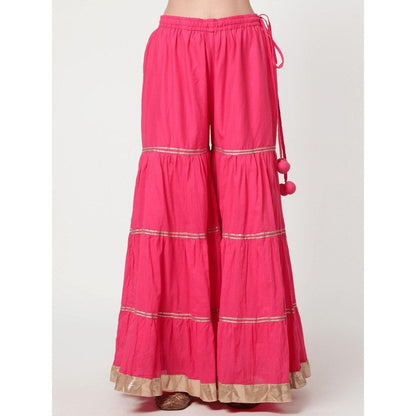 Spring Soul Fuchsia Pink Chanderi Silk Sharara with Kurta and Dupatta (Set of 3)