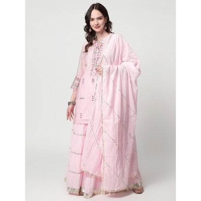 Spring Soul Pink Chanderi Sharara with Kurta and Dupatta (Set of 3)