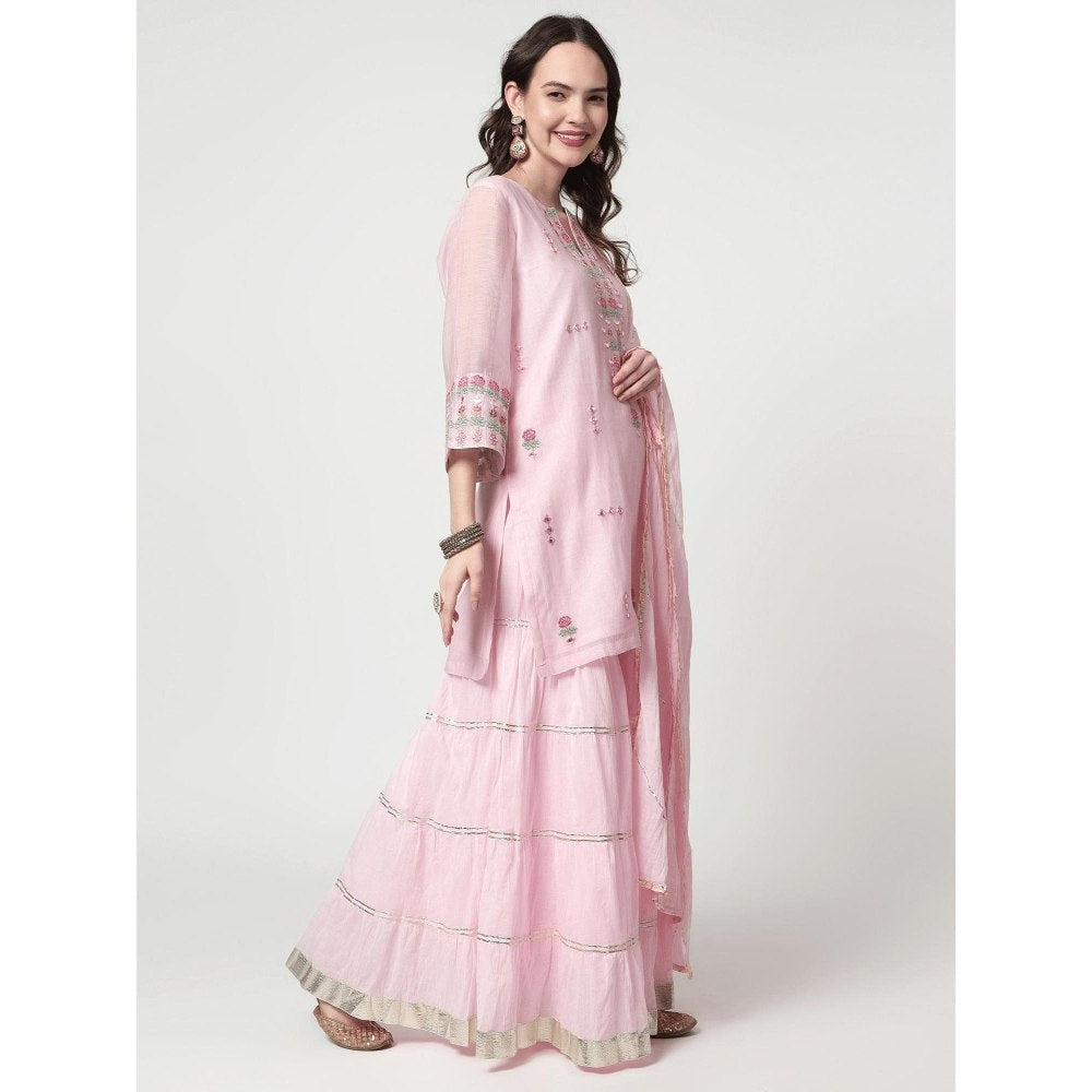 Spring Soul Pink Chanderi Sharara with Kurta and Dupatta (Set of 3)