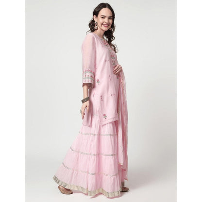 Spring Soul Pink Chanderi Sharara with Kurta and Dupatta (Set of 3)