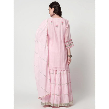 Spring Soul Pink Chanderi Sharara with Kurta and Dupatta (Set of 3)