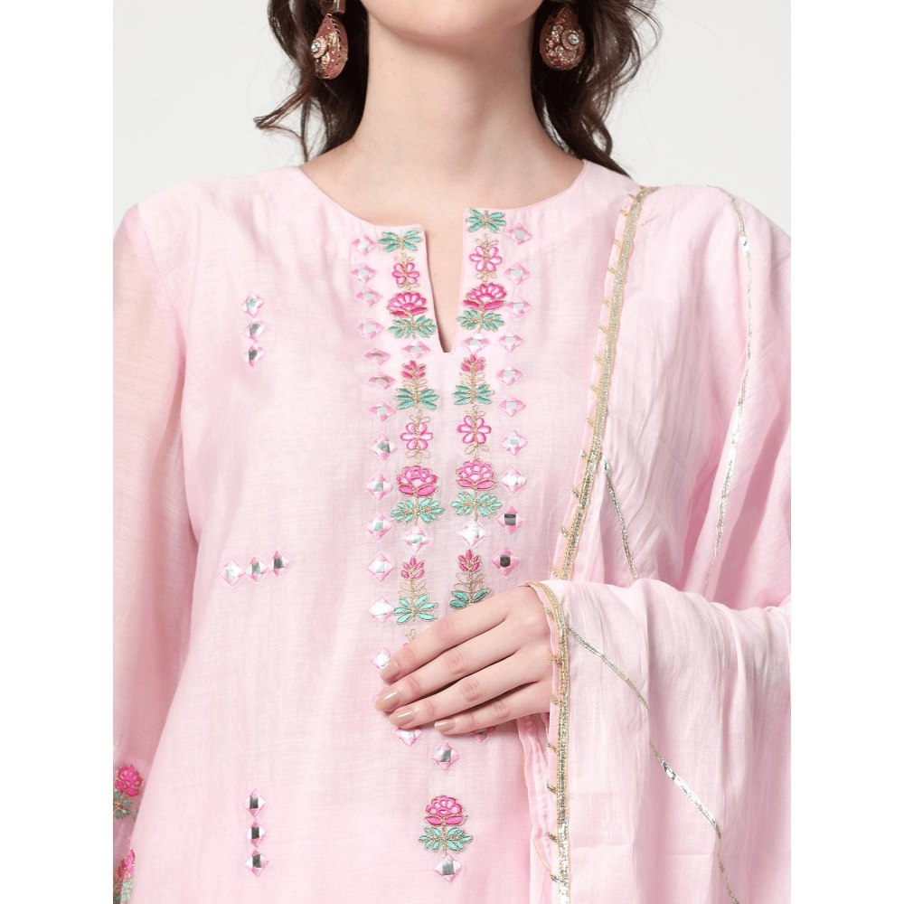 Spring Soul Pink Chanderi Sharara with Kurta and Dupatta (Set of 3)