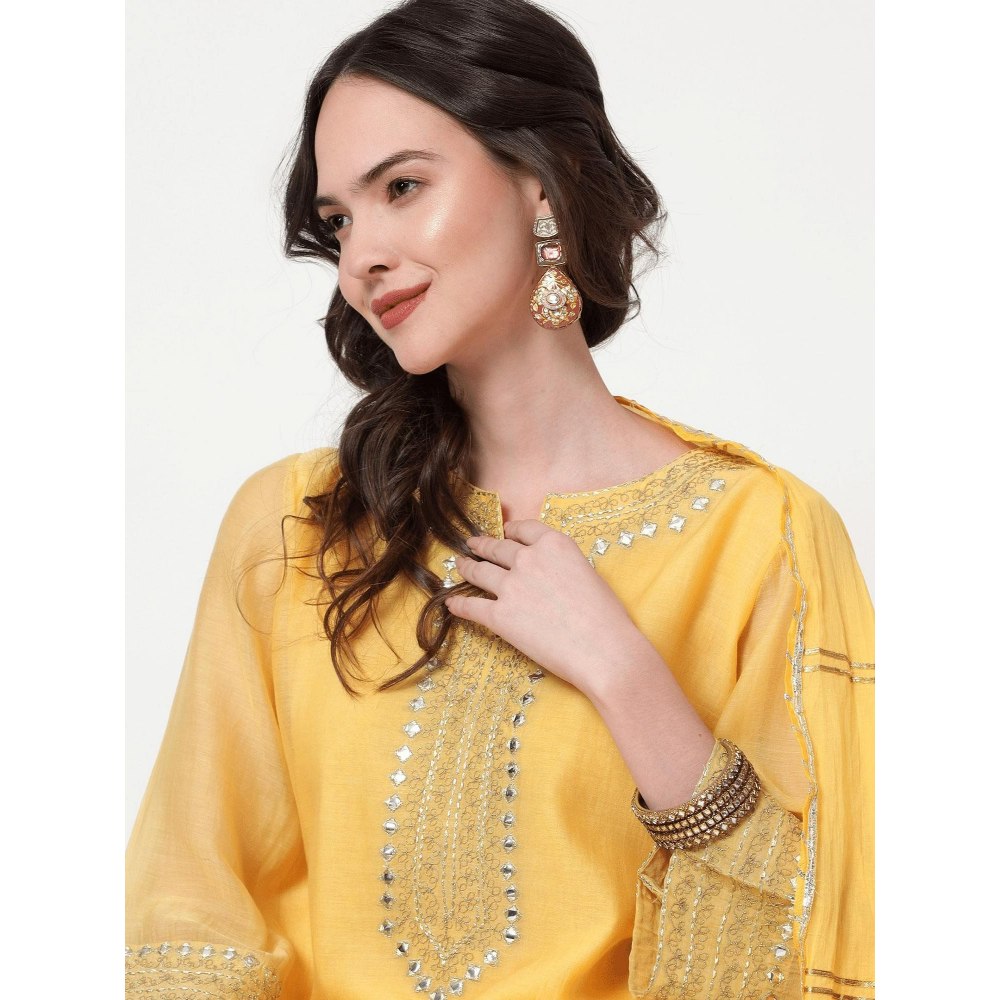 Spring Soul Yellow Chanderi Sharara with Kurta and Dupatta (Set of 3)