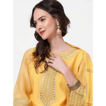 Spring Soul Yellow Chanderi Sharara with Kurta and Dupatta (Set of 3)