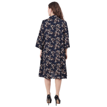 Spring Soul Cotton Viscose Collared Floral Printed Knee-Length Dress