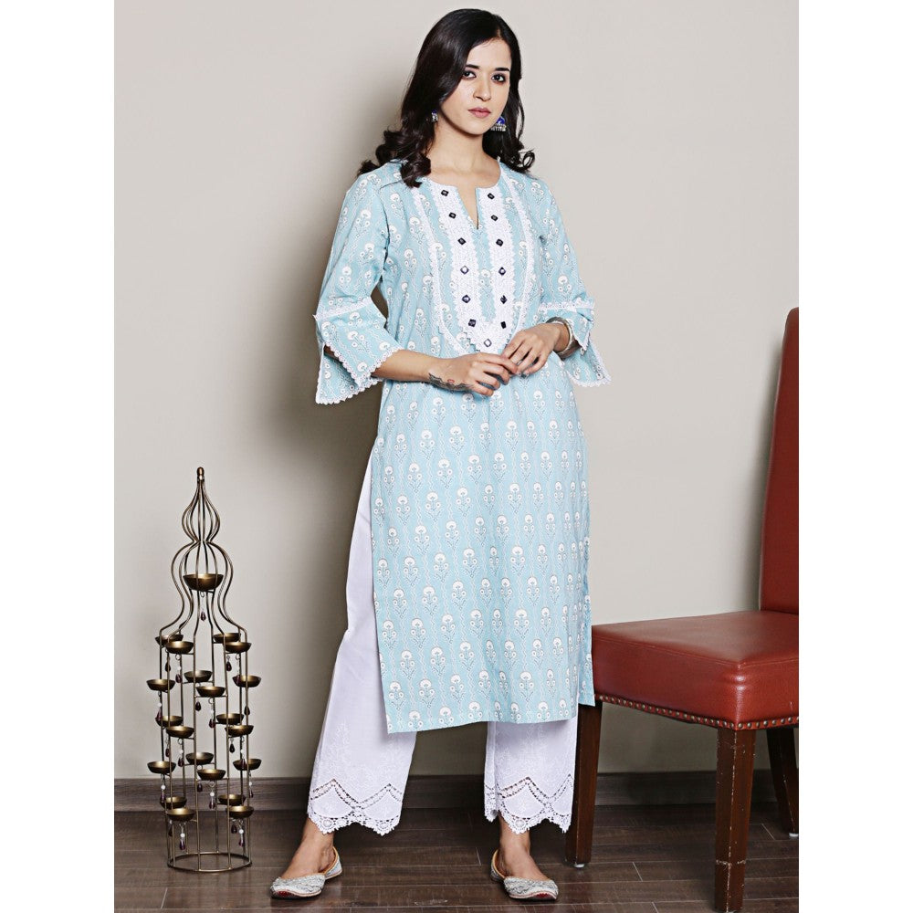Spring Soul Lace Detailing Printed Blue Kurta