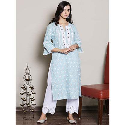 Spring Soul Lace Detailing Printed Blue Kurta