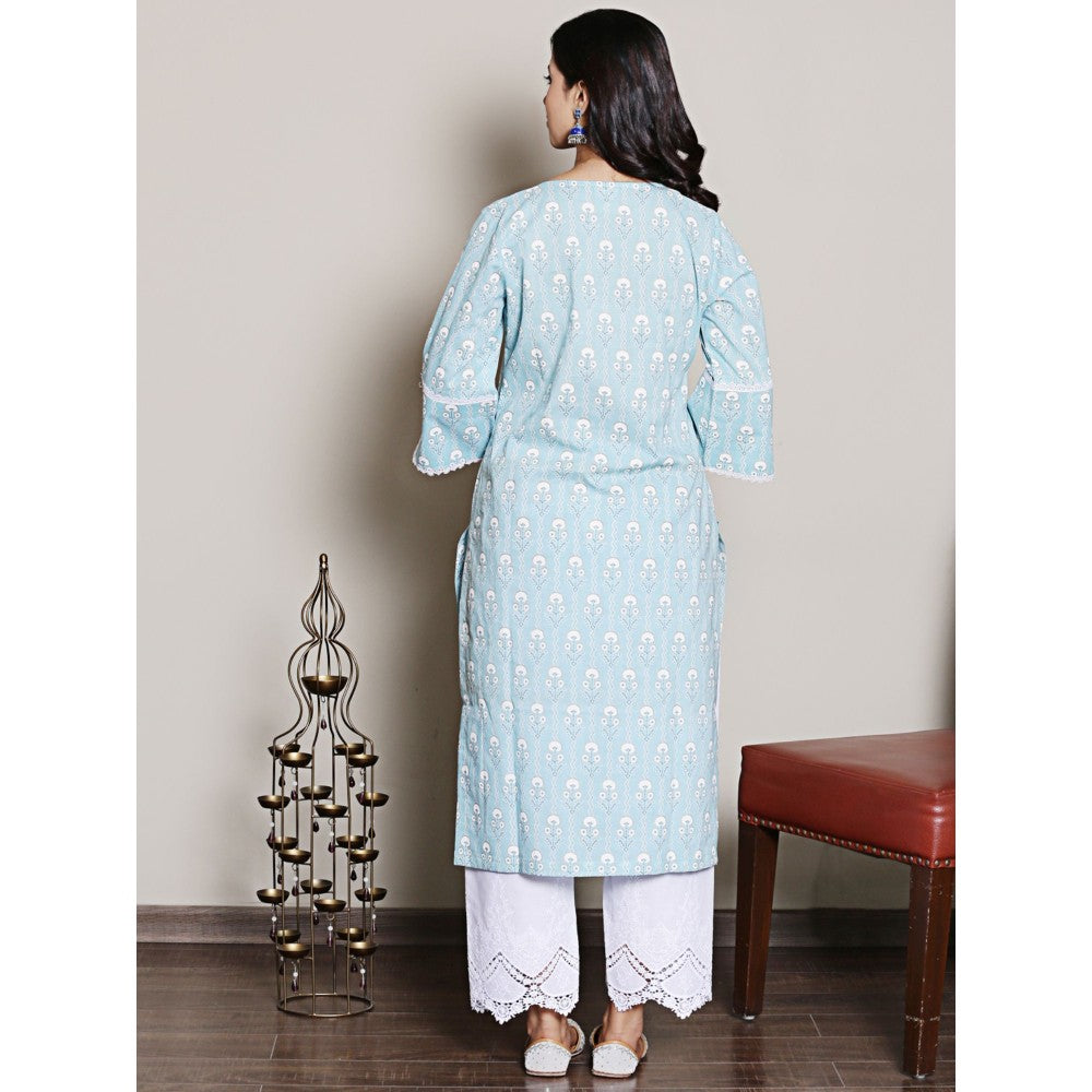Spring Soul Lace Detailing Printed Blue Kurta