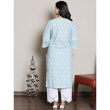 Spring Soul Lace Detailing Printed Blue Kurta