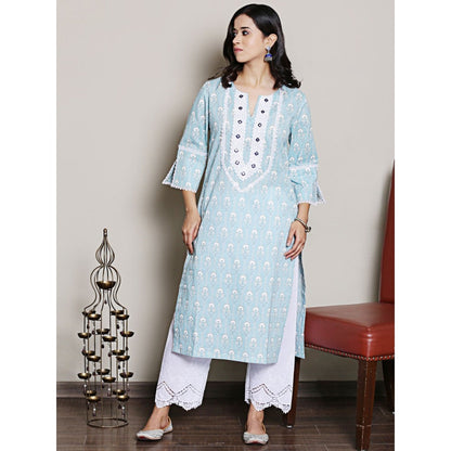 Spring Soul Lace Detailing Printed Blue Kurta