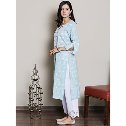Spring Soul Lace Detailing Printed Blue Kurta