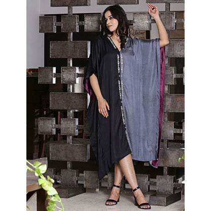 Spring Soul Half & Half Modal Silk Dori Work Embroidery Kaftan Dress