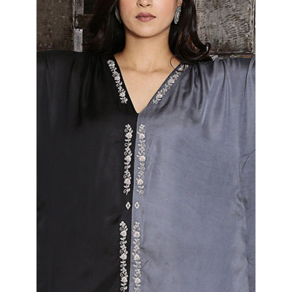 Spring Soul Half & Half Modal Silk Dori Work Embroidery Kaftan Dress