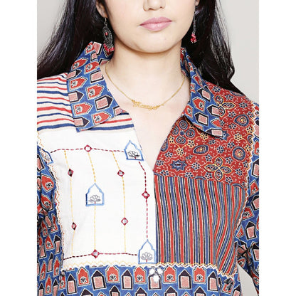 Spring Soul Block Printed Blue Color Kurta with Yoke Detailing