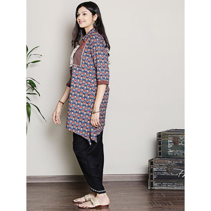Spring Soul Block Printed Blue Color Kurta with Yoke Detailing