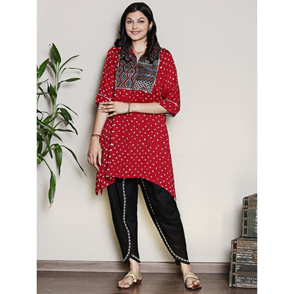 Spring Soul Bandhani Asymmetric Kurta with Yoke Detailing