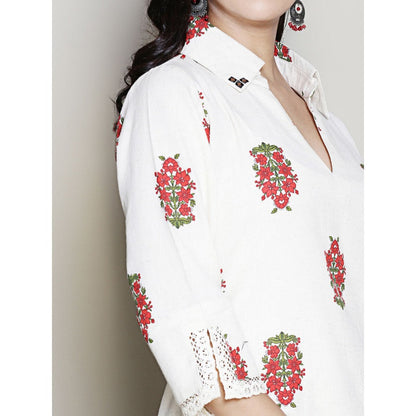 Spring Soul Printed Off-White Collared A-Line Kurta
