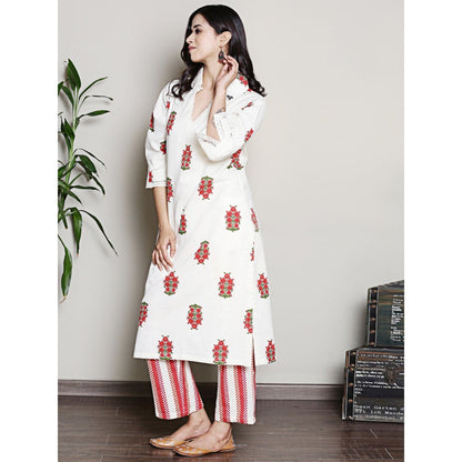 Spring Soul Printed Off-White Collared A-Line Kurta