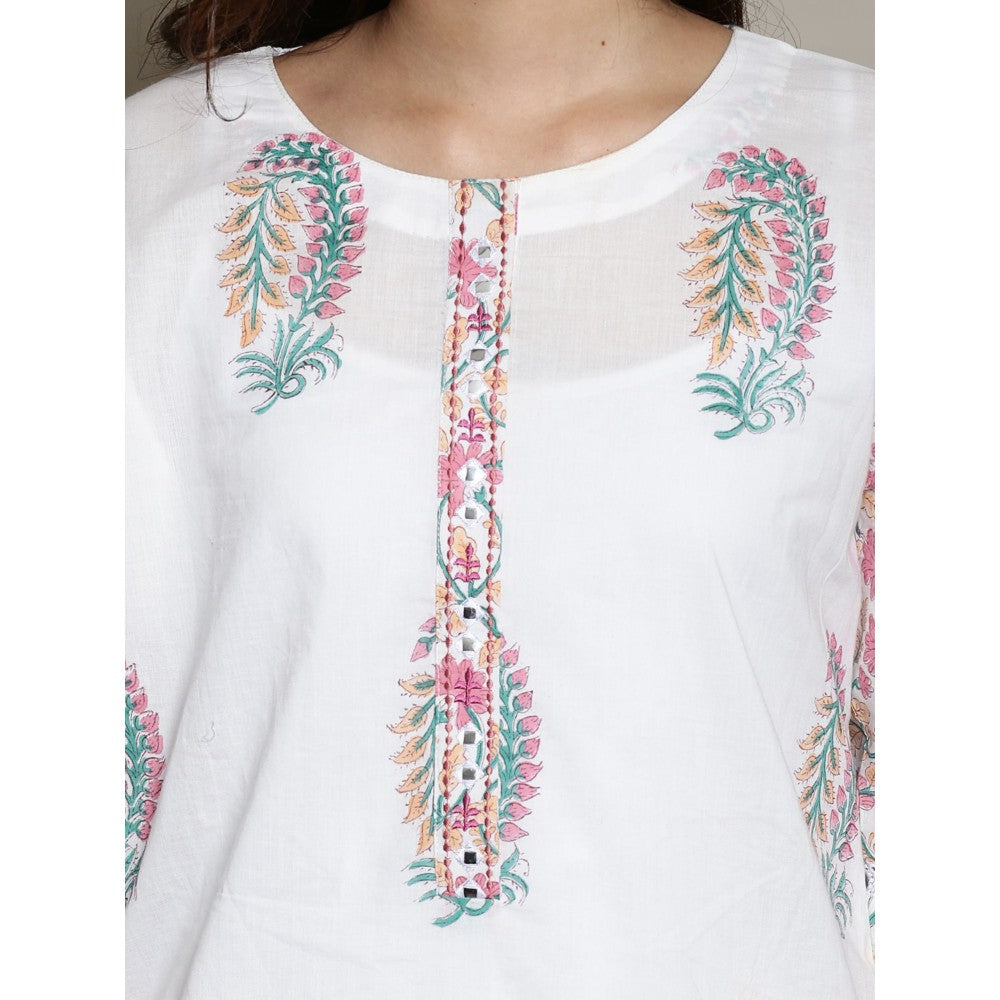 Spring Soul Mix-N-Match White-Pink Mughal Print Kurta with Pant (Set of 2)
