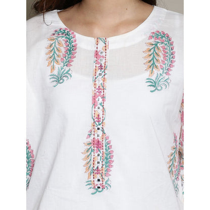 Spring Soul Mix-N-Match White-Pink Mughal Print Kurta and Pant with Dupatta (Set of 3)