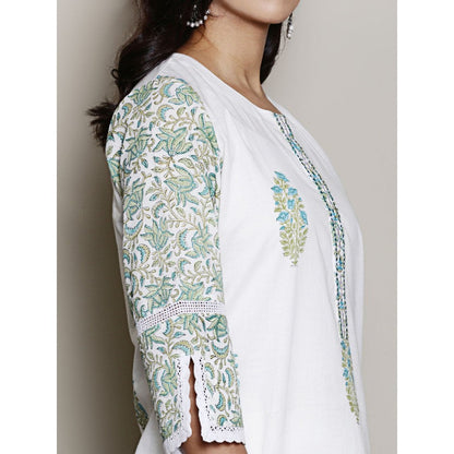 Spring Soul Mix-N-Match White-Blue Mughal Print Kurta with Pant (Set of 2)