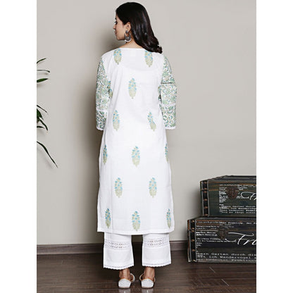 Spring Soul Mix-N-Match White-Blue Mughal Print Kurta with Pant (Set of 2)