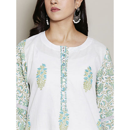 Spring Soul Mix-N-Match White-Blue Mughal Print Kurta and Pant with Dupatta (Set of 3)
