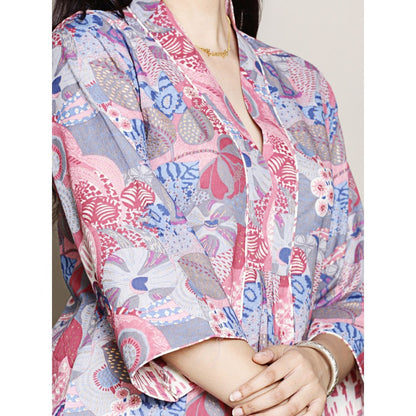 Spring Soul Printed Blue A-Line Kurta with Pant (Set of 2)