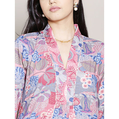 Spring Soul Printed Blue A-Line Kurta with Pant (Set of 2)