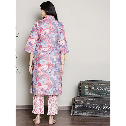 Spring Soul Printed Blue A-Line Kurta with Pant (Set of 2)