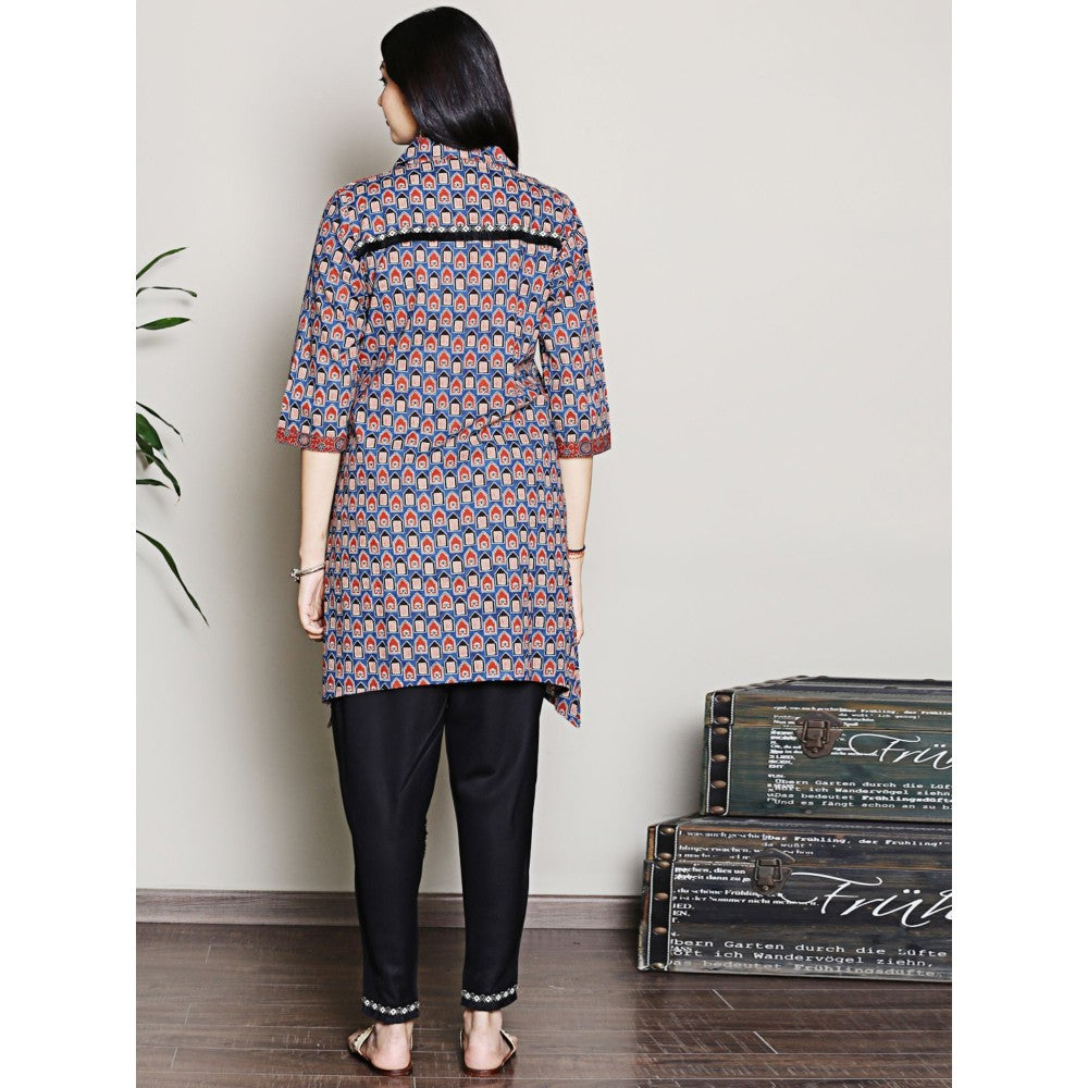 Spring Soul Block Printed Blue Color Kurta with Yoke Detailing Dhoti Pants (Set of 2)