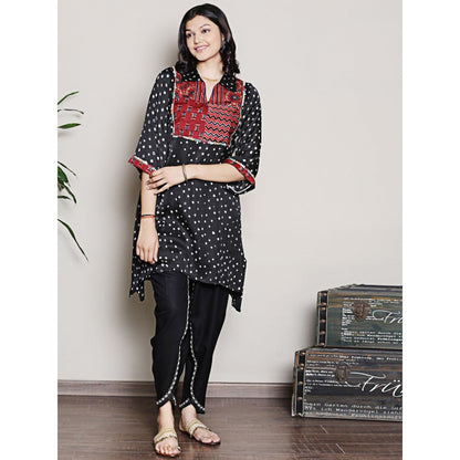 Spring Soul Bandhani Asymmetric Kurta with Yoke Detailing Dhoti Pants (Set of 2)