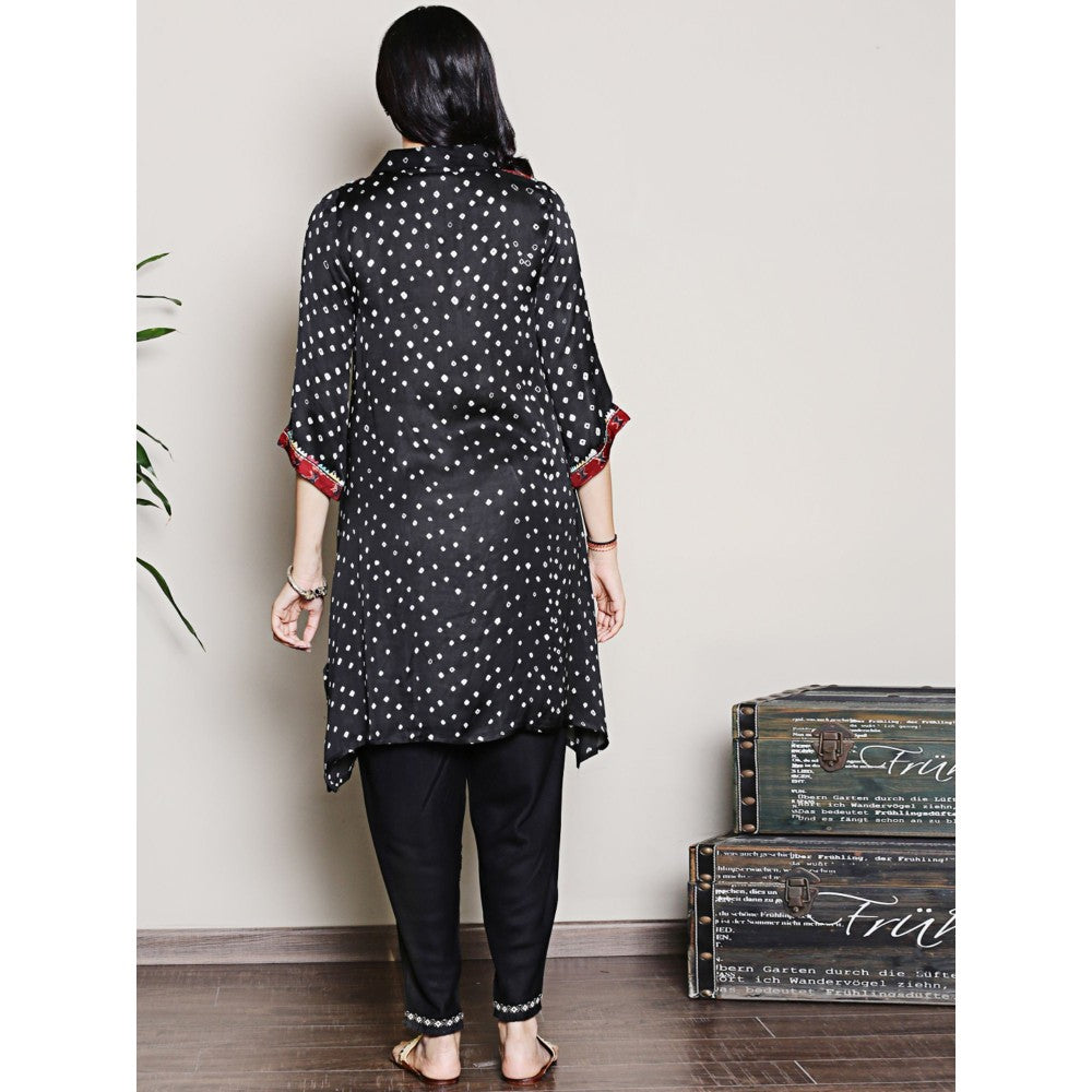 Spring Soul Bandhani Asymmetric Kurta with Yoke Detailing Dhoti Pants (Set of 2)