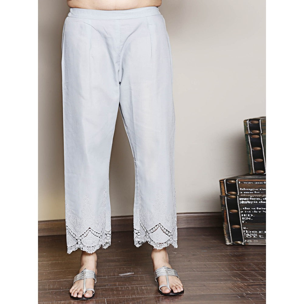 Spring Soul Grey Cotton Pant in Lace and Cutwork Fabric