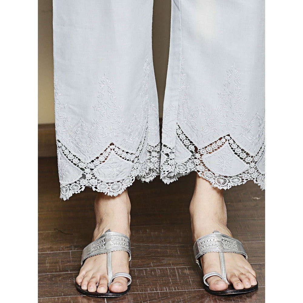 Spring Soul Grey Cotton Pant in Lace and Cutwork Fabric