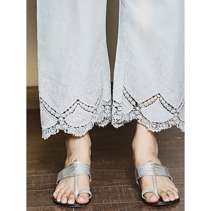 Spring Soul Grey Cotton Pant in Lace and Cutwork Fabric