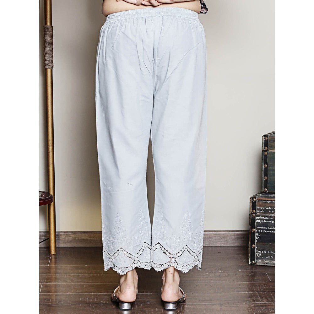 Spring Soul Grey Cotton Pant in Lace and Cutwork Fabric