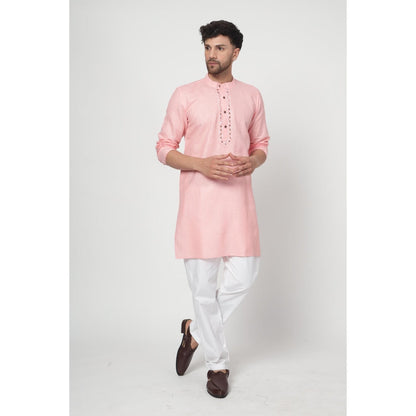 Spring Soul Men's Pink Band Collar Kurta