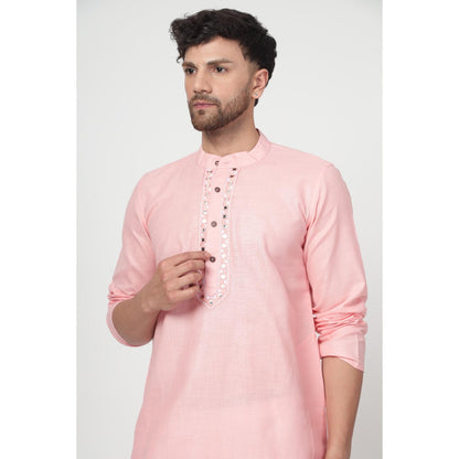 Spring Soul Men's Pink Band Collar Kurta