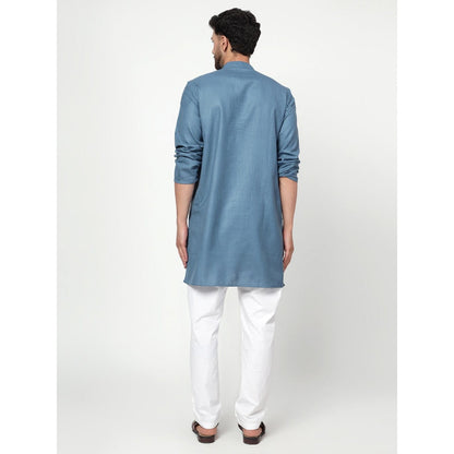 Spring Soul Men's Blue Band Collar Kurta