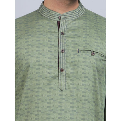 Spring Soul Olive Green Full-Sleeves Band Collar Kurta In Comfort Fit