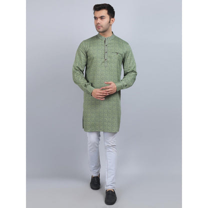 Spring Soul Olive Green Full-Sleeves Band Collar Kurta In Comfort Fit