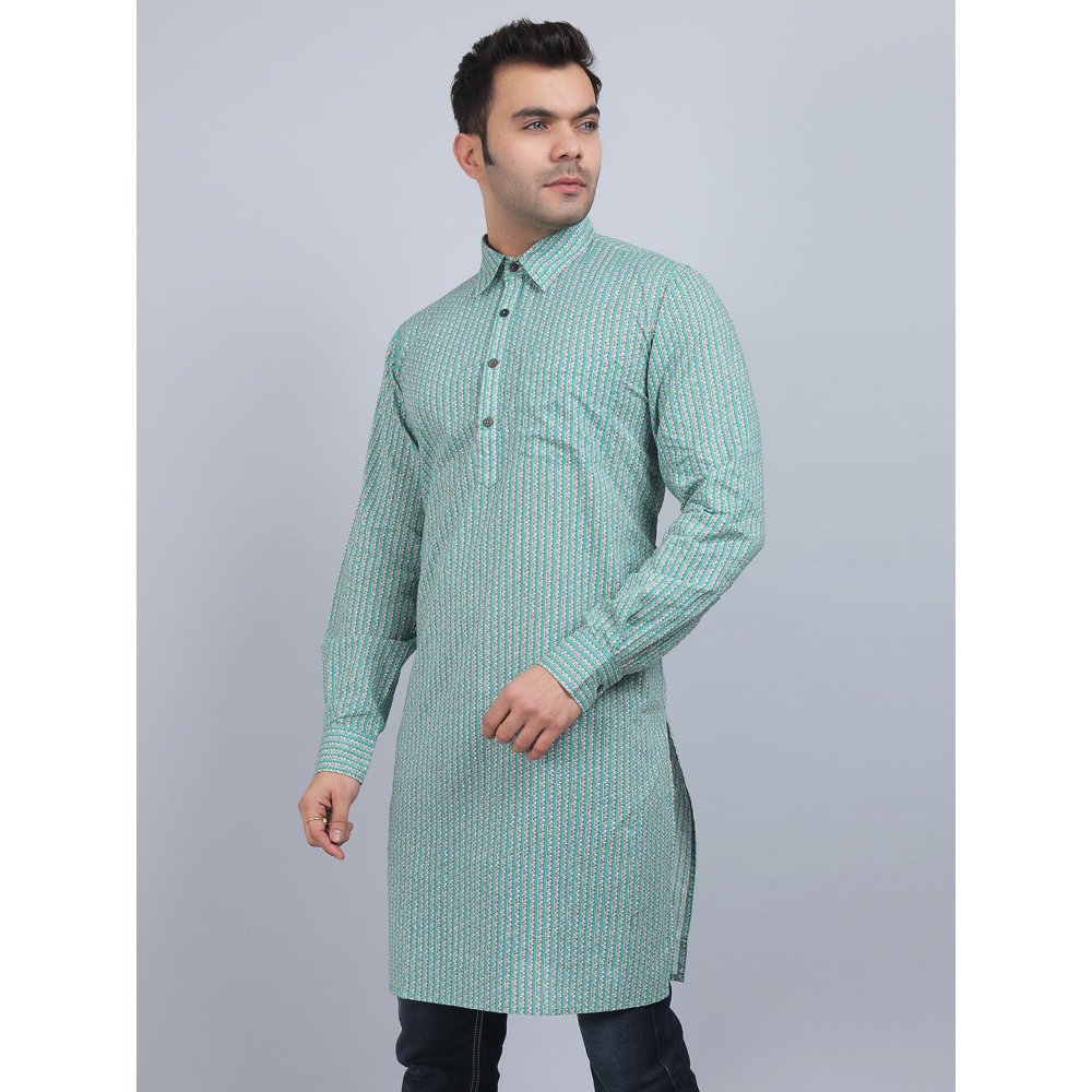 Spring Soul Green Shirt Collar Kurta In Comfort Fit