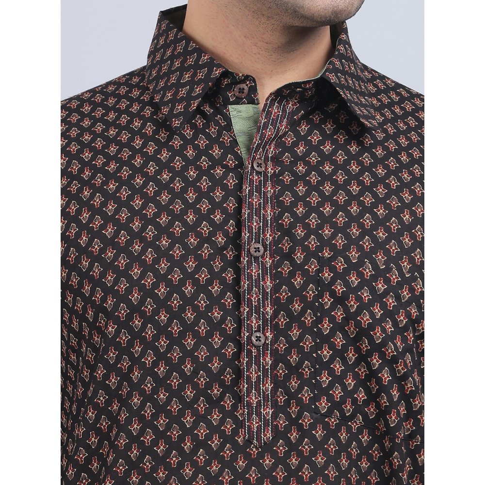 Spring Soul Brown Full-Sleeves Shirt Collar Kurta In Comfort Fit