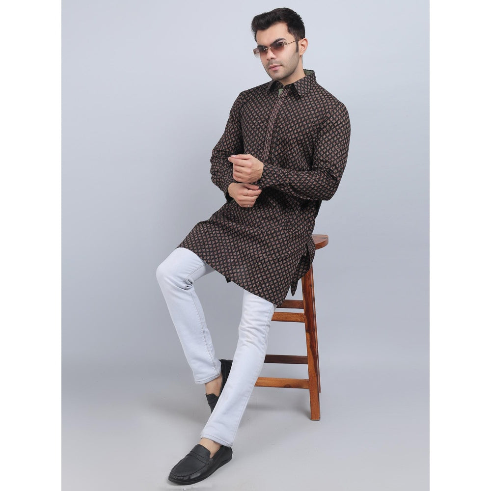 Spring Soul Brown Full-Sleeves Shirt Collar Kurta In Comfort Fit
