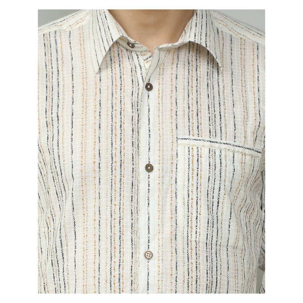 Spring Soul Cotton Printed Full Sleeves Shirt White