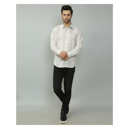 Spring Soul Cotton Printed Full Sleeves Shirt White