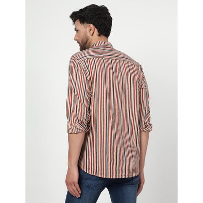 Spring Soul Cotton Printed Band Collar Full Sleeves Shirt Beige