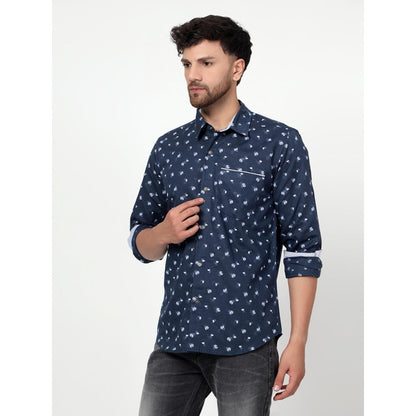 Spring Soul Cotton Linen Printed Full Sleeves Shirt Blue